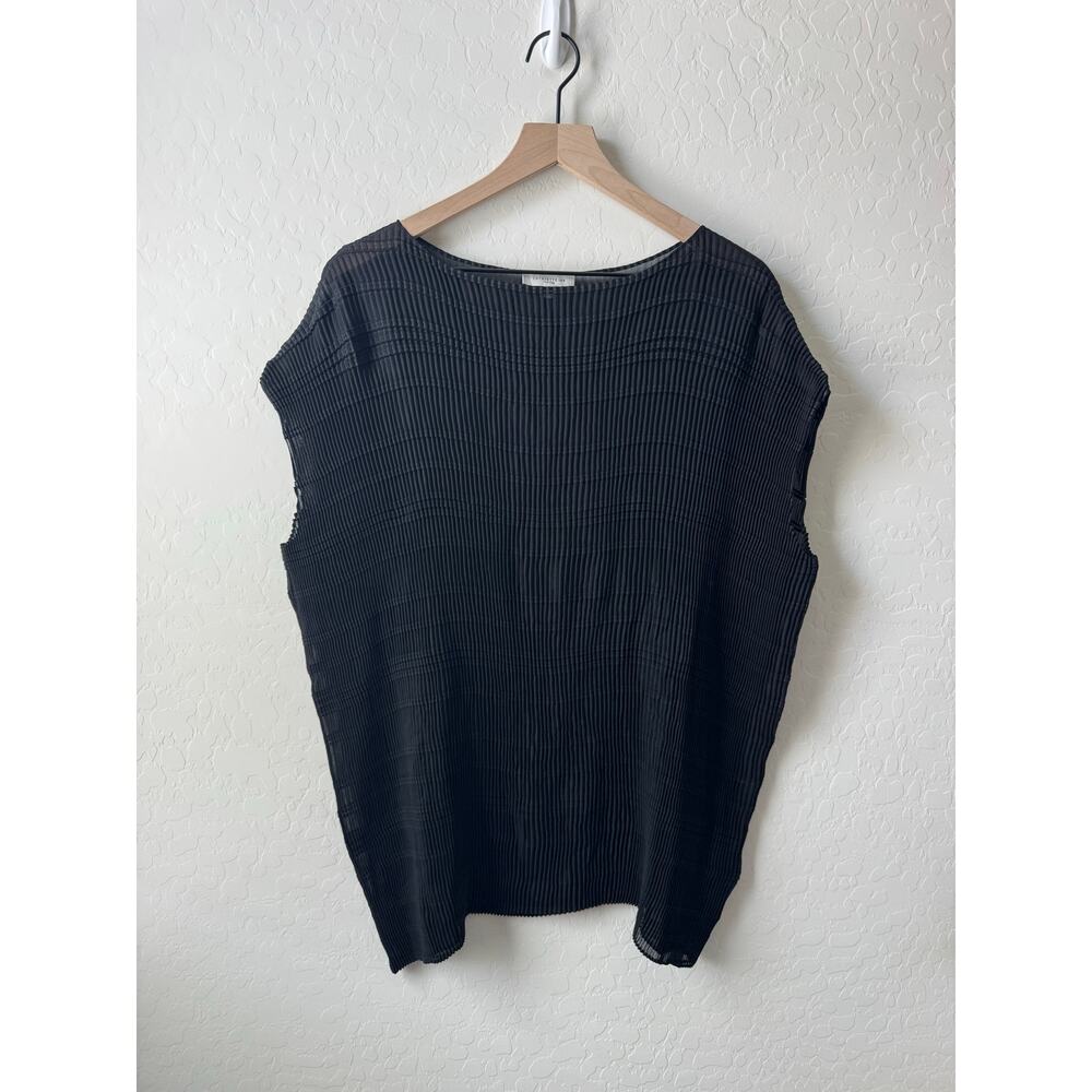 Lafayette 148 Sheer Black Pleated Oversized Top M